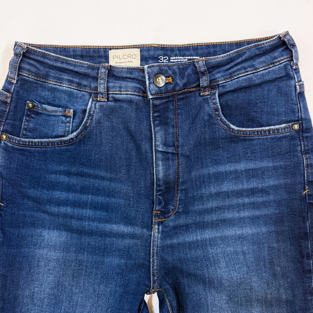 Pilcro and the Letterpress The Icon Flare Jeans Medium Blue 32 70s Boho Chic - Picture 4 of 10